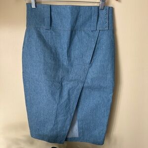 Derek Lam 10 Crosby Light Denim Asymmetric slit long pencil skirt size 6